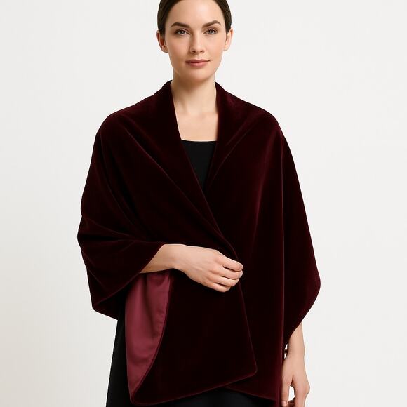 NWT Vintage Jessica McClintock Burgundy Velvet & Taffeta reversable Shawl Wrap - Picture 1 of 11